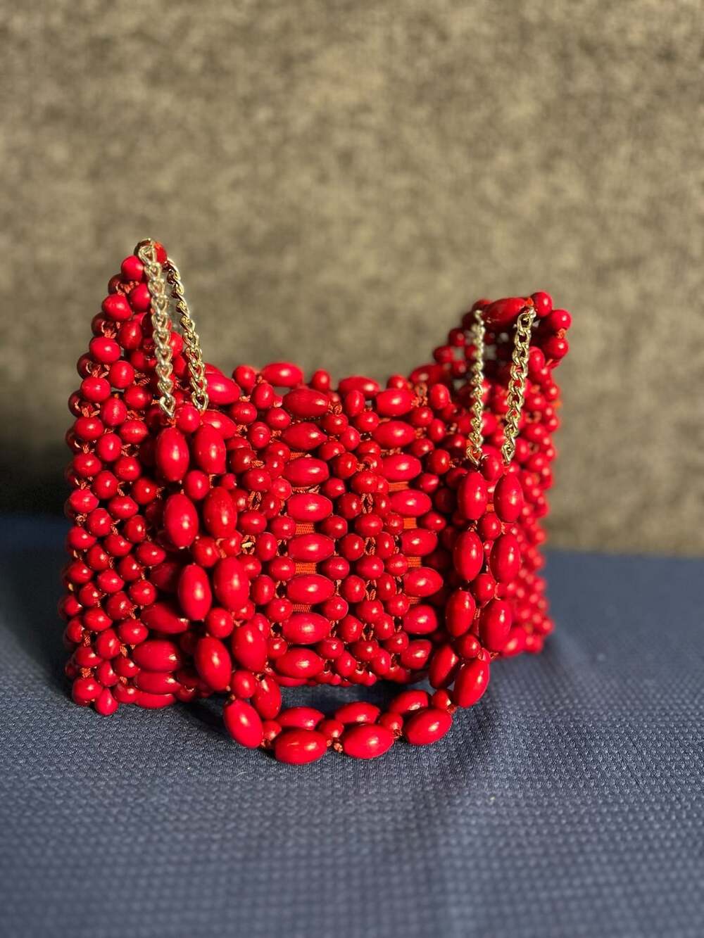 Vintage Red Wooden Bead Handbag Made in Japan 003-169